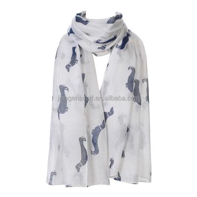 China Polyester Wholesale Polyester Voile Print Animal Scarf Long Dog Print Scarf For Women for sale