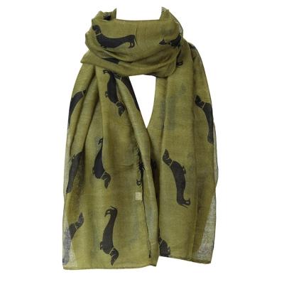 China Polyester Wholesale Polyester Voile Print Animal Scarf Long Dog Print Scarf Shawl For Women for sale