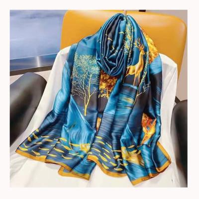 China Wholesale Silk Hijab Bright Flower Floral Print Summer Color Bandana Long Print Scarf Silk Scarf For Women for sale