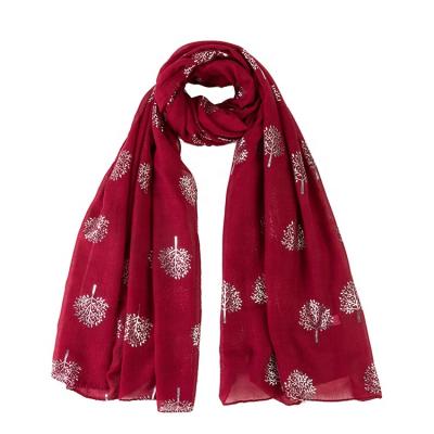 China Polyester 2021 Hot Sale Fashion Christmas Glitter Print Tree Scarf Tree Print Shawl Big Size Shawl for sale