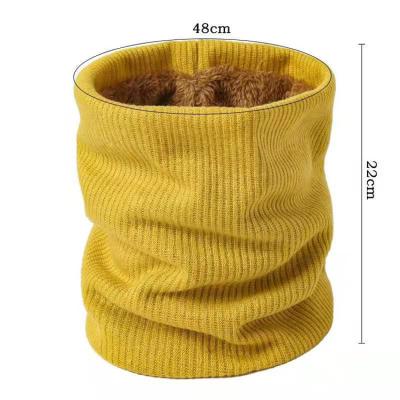 China Acrylic Winter Scarf Double Layer Plain Fleece Knitted Tubular Neck Warmer Circle Scarf Winter Knitted Neck Scarf for sale