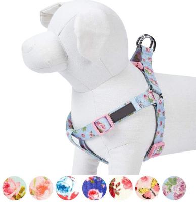 China Personalized Fashion Dog Harness Step-in Floral Print Adjustable Dog Harness Pet Harness With Double D-Ring for sale