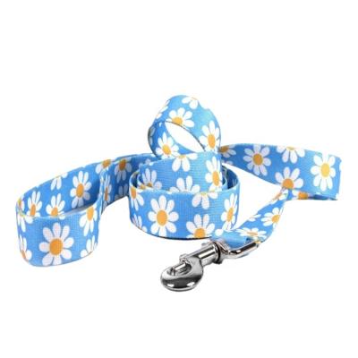 China Custom DETACHED Floral Printed Dog Leash Heat Transfer Polyester Dog Leash for sale