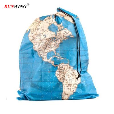 China Foldable World Map Pattern Travel-Size Laundry Bag for sale