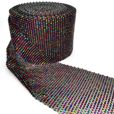 China Pointback Fashion ss6 Black Rhinestone Crystal Stone Mesh Plastic Base Fabric Net Elastic Ribbon For Wedding Decor for sale