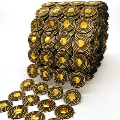 China Use With Fashion 4 Tier Easy Row Gold Plastic Round Sequins Ornament Rhinestone Sun Transfer Trim Mesh for sale