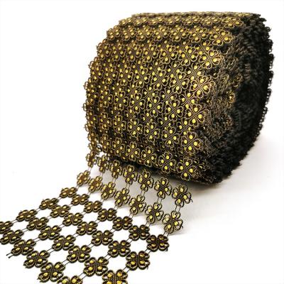 China Use With Fashion 7 Row Gold Plating Bow Shape Easy Sequin Ornament Plastic Rhinestone Product Trim Mesh for sale