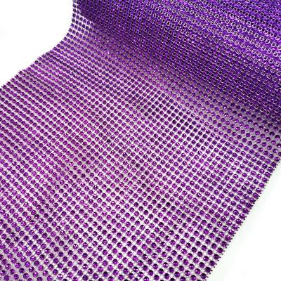 China Use With Easy Maker 5 Yards Diamond Purple Plastic Mesh Fabric Shape Rhinestone Ribbon Table Runner For Wedding Decor for sale