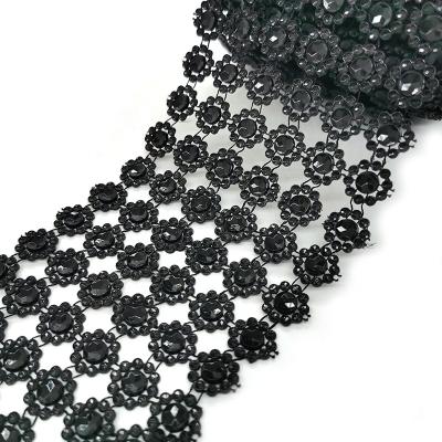 China Use With Maker Easy Rows 6 10 Yards Rhinestone Black Plastic Trim Flower Mesh Diamond For DIY Decoration for sale