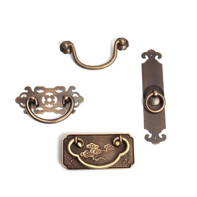 China HJY Retro Vintage Modern Antique Chinese Drawer Pulls Kitchen Brass Furniture Handles for sale