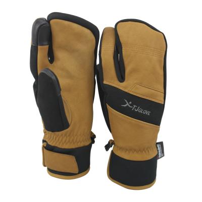 China Wholesale Adult Touch Screen Winter Sport Leather Waterpoof / Fingers Windproof Three Ski Mitt Te koop