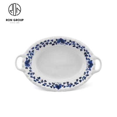 China Viable Customize Logo Hand Painted Plate With Handle 18 Inch Large Serving Plates for sale