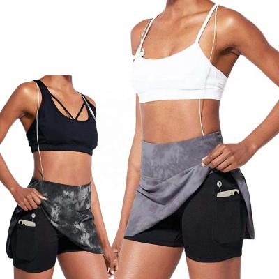 China BORDE Tye Dye Printed Tennis Skirt 2 Piece Set Skorts For Ladies Custom Golf Skirt for sale