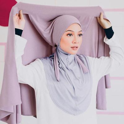 China Malaysian Women Poncho Cotton Jersey Scarf Hijab Fashion Feeling Soft Custom Snap Hijab Hat With Tie String for sale