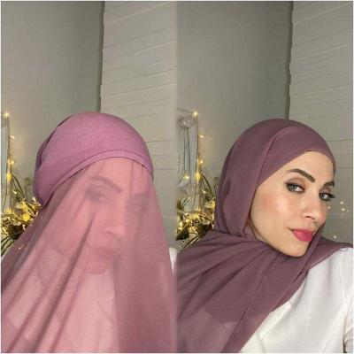 China Factory Direct Women Muslim Chiffon Soft Smooth Feeling Soft Hijab Scarf With Stretch Hijab Cover Headwrap for sale