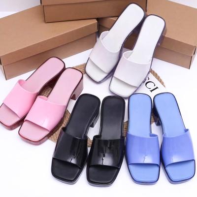 China Waterproof Women Deep Heel Peep Square Toe Brand Woman Dress Slipper Heel New Design Sandal Ladies Platform Shoes Pure Color for sale