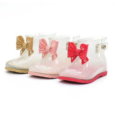 China 2022 Summer Clear Mini Dual Density PVC Jelly Shoes Children Fashion Rain Shoes Child Waterproof Ankle Boots Jelly Water Shoes Girl Bow for sale