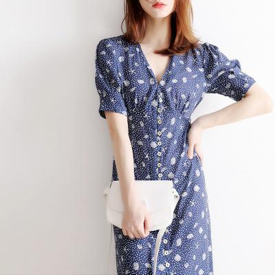 China 2022 summer new all-match anti-static straight cardigan floral chiffon button dress for sale