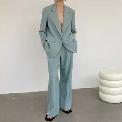 China Anti-wrinkle pure color minimalist high quality new autumn style ladies two-piece casual suit for sale