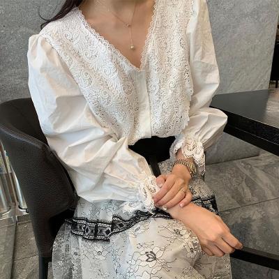 China Anti-pilling 2022 spring and autumn fashion women's embroidery long-sleeved hollow shirt for sale