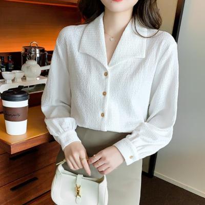 China 2022 Spring New White Casual Loose Pattern French Anti-pilling Long Sleeve Blouse for sale