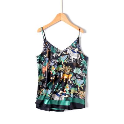 China Anti-pilling ladies spring and summer new fashion sexy ice silk printing V-neck camisole for sale