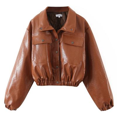 China 2021 viable new style shorts lapel motorcycle leather jacket thin long sleeve women loose and beautiful for sale