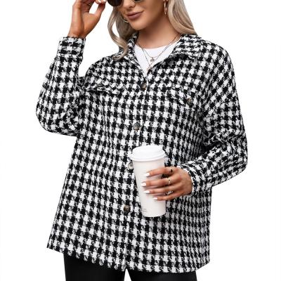 China Houndstooth Check Shirt Long Sleeve Shirt Loose Straight Viable Casual Coat Top Houndstooth Women for sale