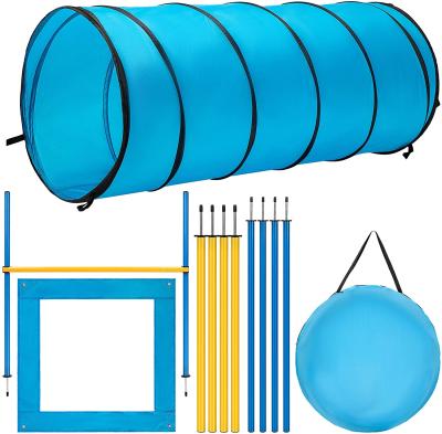 China Viable Dog Agility Equipment Pet Obstacle Training Course Kit With Adjustable Tunnel Obstacles Poles Carry Bag for sale