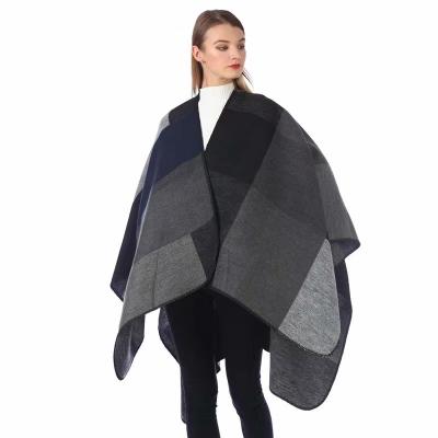 China Wholesale Newest Shawl Women Thicken Warm Winter Kashmir Pashmina Ladies Cardigan Plaid Shawl Poncho Wraps Cape for sale