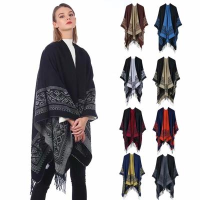 China Newest Tassel Jacquard Pashmina Ladies Warm Fringe Shawl Cardigan Shawl Poncho Cape Women Cashmere Shawls Wraps Winter Wholesale for sale