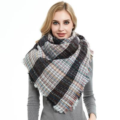 China Hot Selling Eco-friendly Winter Triangle Scarf For Women Plaid Shawl Cashmere Plaid Scarves Bandage Blanket Bufanda Scarf Wholesale for sale