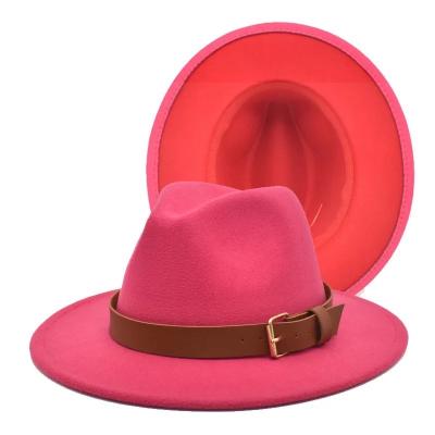 China Wholesale Wide Brim Checked Fedora Hats For Women Dress Hats For Men Two Tone Panama Felt Fashion Floppy Hats for sale