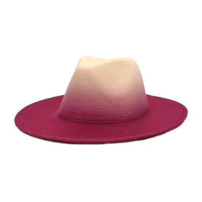 China Felt Hats Wholesale Women's Fashion Felt Hat Gradient Color Ribbon Striped Brim Decoration Big Felt Hats for sale