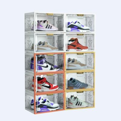 China Viable Rectangle DIY Stacking Front Organizer Plastic Shoe Box Transparent Portable SNEAKERS Drop Display Foldable Shoe Container for sale