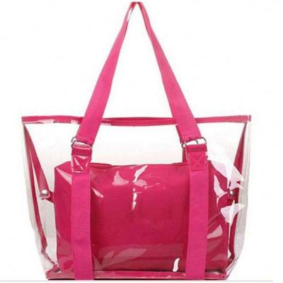 China Fashion 2 in 1 Transparent PVC Beach Towel Bag with Clear Vynil Tote Bag Sand Away Design for sale