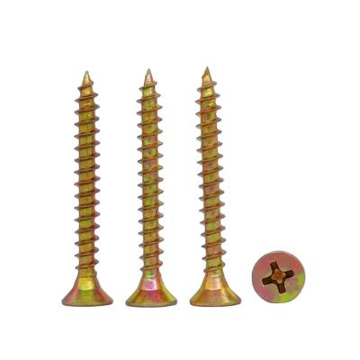 China Flat DIN7505 Yellow Zinc Chipboard Screw Cross Drive Countersunk Head for sale