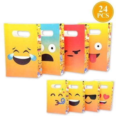 China Disposable Smiley Crying Faces Funny Expression Party Handle Coated Paper Bags Set For Party Gift Packing Decoration for sale