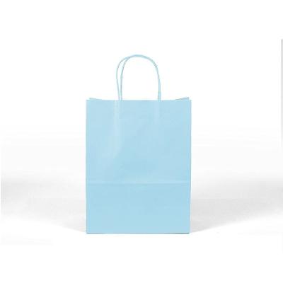 China Recyclable Kraft Light Blue Printing Color Offset Paper Bags With Handle For Shopping Gifts Bags for sale