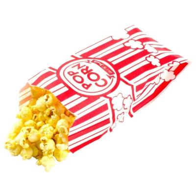 China Recyclable Paper Popcorn Bags Red / White Popcorn Accessories Bag For Popcorn Bars Movie Nights for sale