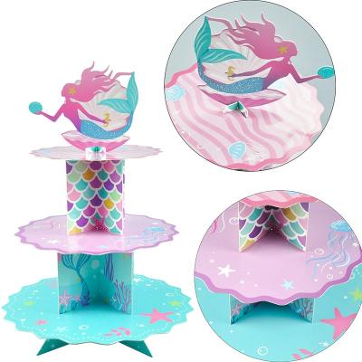 China Cake carriaged mermaid cupcake stand 3 tier themed cupcake stand for mermaid party supplies, mermaid birthday party for sale