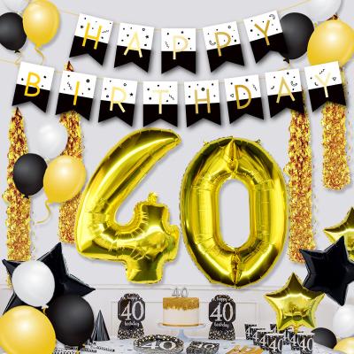 China Paper Party Dots Balloon Golden Decoration Set Happy Birthday and Fortieth Black Gold Happy Birthday Party Supplies Decoration Set for sale