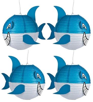 China Party Decoration Tissue Paper Skark Shapes Blue Ocean Paper Lantern with Fin for Kid Room Party Game Decoration for sale