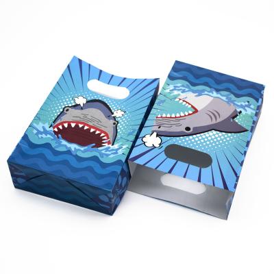 China Recycled Materials Shark Finding Fish Nemo Theme Blue Ocean Paper Handle Bag For Present Gifts Food Party Packaging for sale