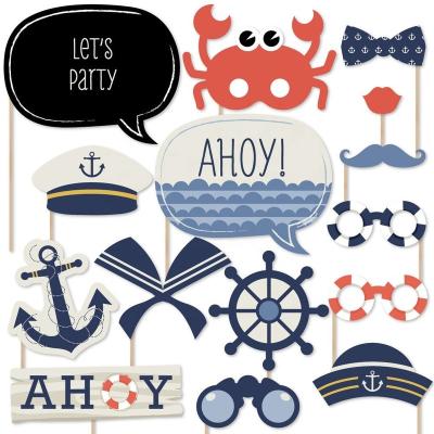 China Party Decoration Birthday Party Supplies Photography Backdrop Decorations Boy Oh Theme Selfie Props Nautical Photo Booth Props With Stick for sale