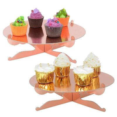 China Cake Carriaged Rose Gold Paper Cardboard Cake Stand For Birthday Party Decoration Supplies for sale