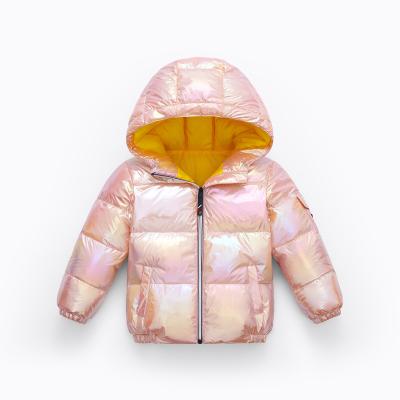 China Breathable Winter Shining Bubble Colorful Rainbow Reflective Kid Stripper Hooded Down Coats Tie Dye Kids Jackets Girls Boys for sale