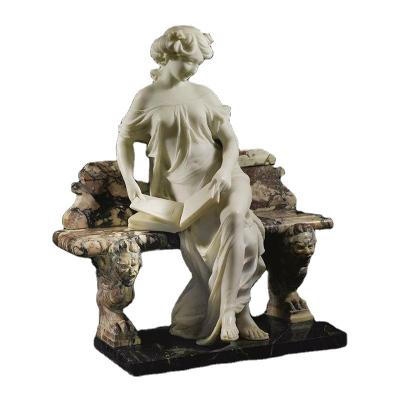 China EUROPEAN Custom Hand-made Marble Statue Life-size Sitting Girl Statue For Garden Decor for sale