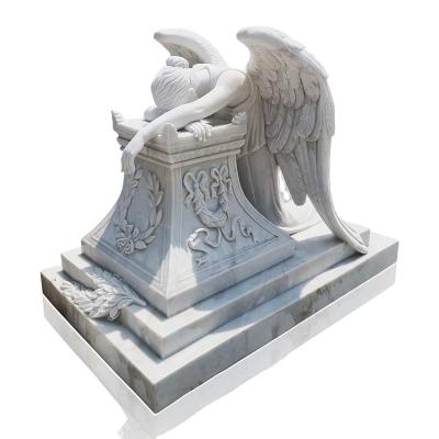 China EUROPEAN Sculpture Factory Hand Carved Marble Tombstone Angel Monument Weeping Angel Statue for sale