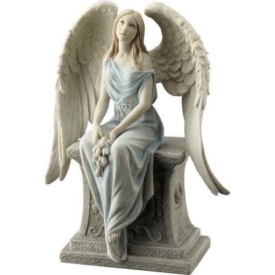 China Europe Hand-made Resin Angel Monument Statue Fiberglass Angel Sitting On Tombstone Statue for sale